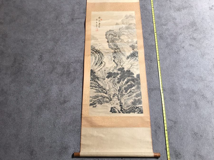 Original Signed Chinese Landscape Scroll Painting 17 X 42 [Photo 4]