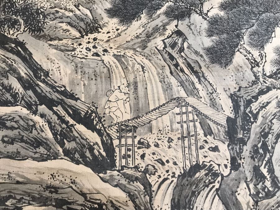 Original Signed Chinese Landscape Scroll Painting 17 X 42 [Photo 24]