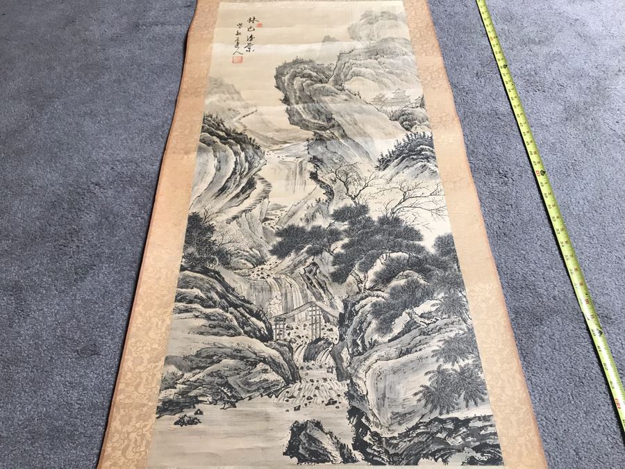 Original Signed Chinese Landscape Scroll Painting 17 X 42 [Photo 23]