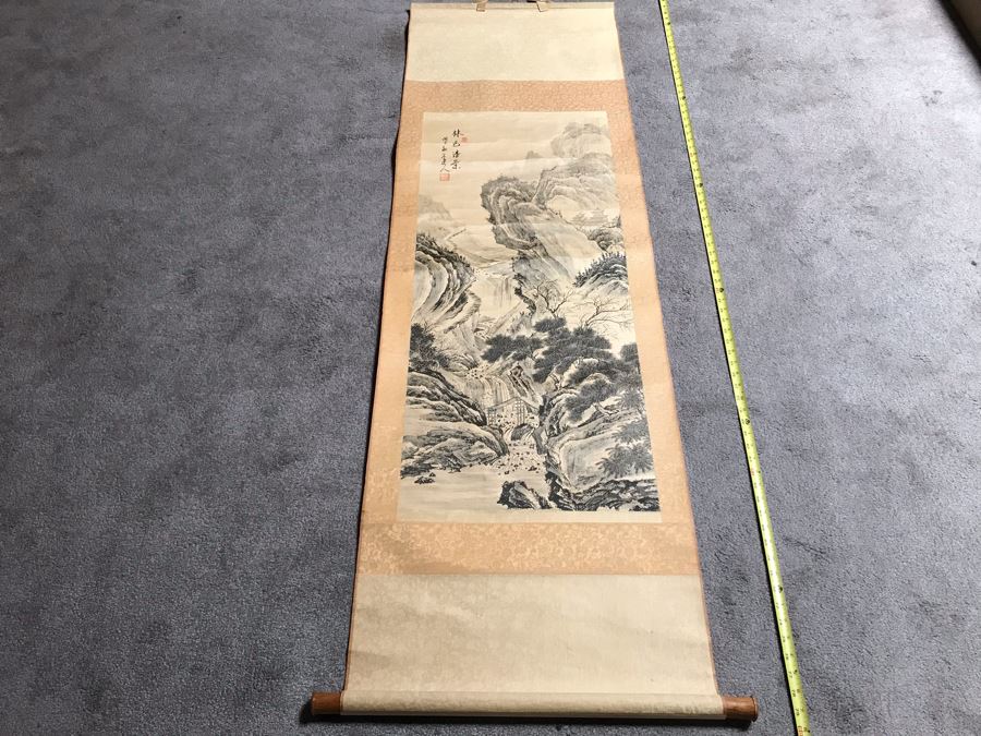 Original Signed Chinese Landscape Scroll Painting 17 X 42 [Photo 3]