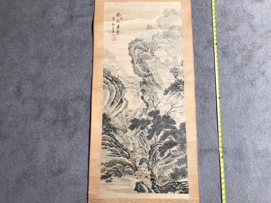 Original Signed Chinese Landscape Scroll Painting 17 X 42 [Photo 5]