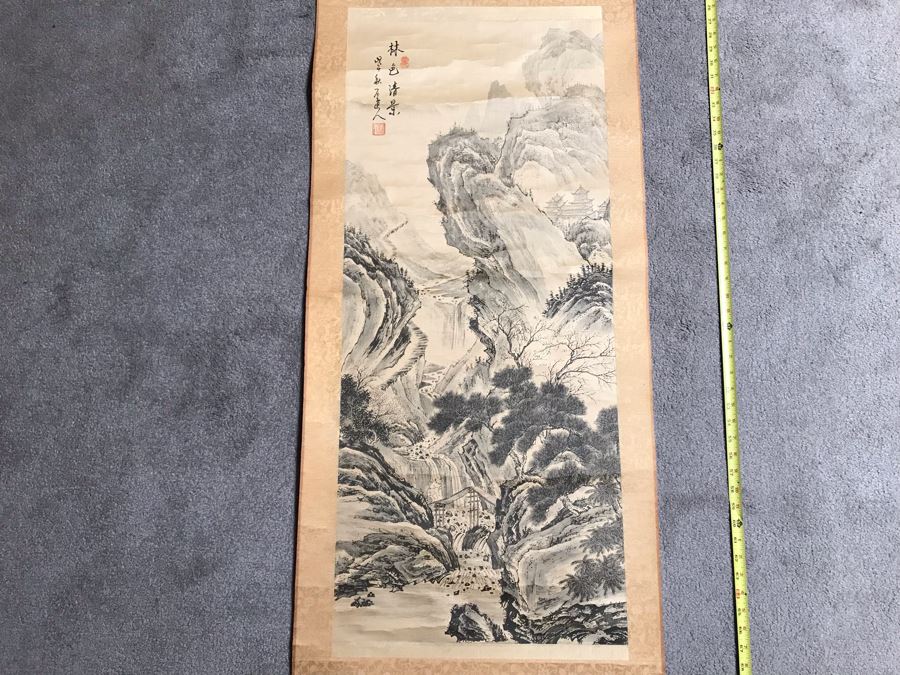 Original Signed Chinese Landscape Scroll Painting 17 X 42 [Photo 6]