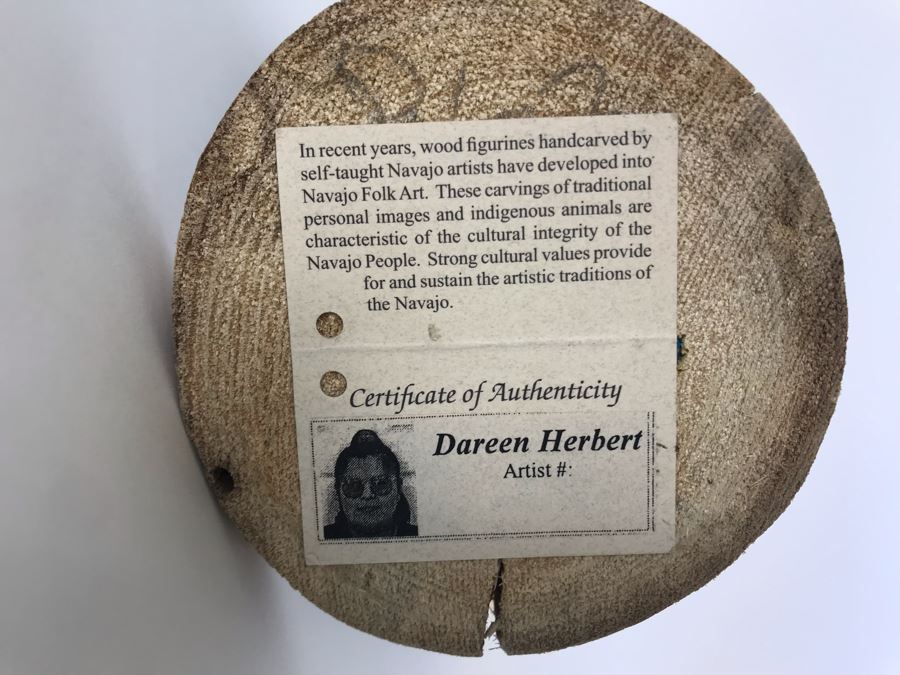 Signed Navajo Folk Art Handcarved Wood Bird Figurine By Dareen Herbert 9W X 4D X 9H [Photo 6]