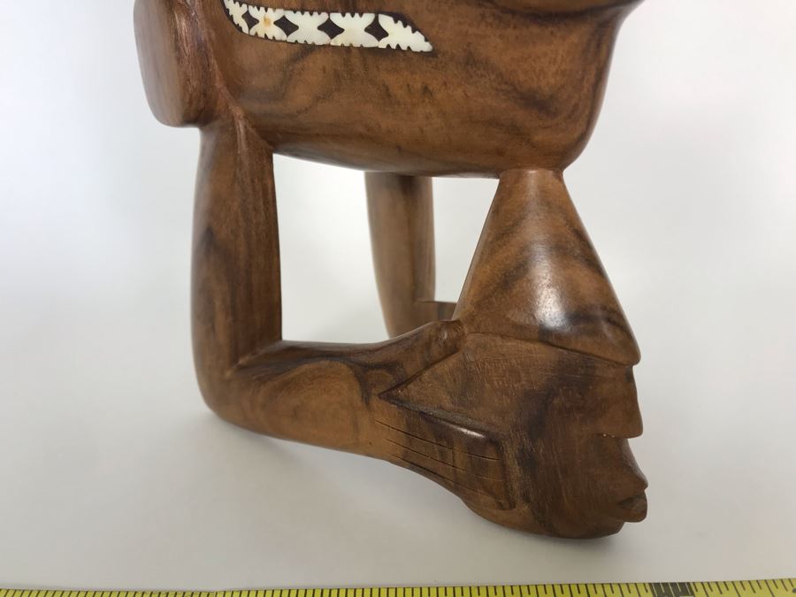 Wooden Carved Figure-Head Sculpture With Mother Of Pearl Inlay Tribal Figure From Solomon Islands 3.5W X 5.5D X 10H [Photo 4]