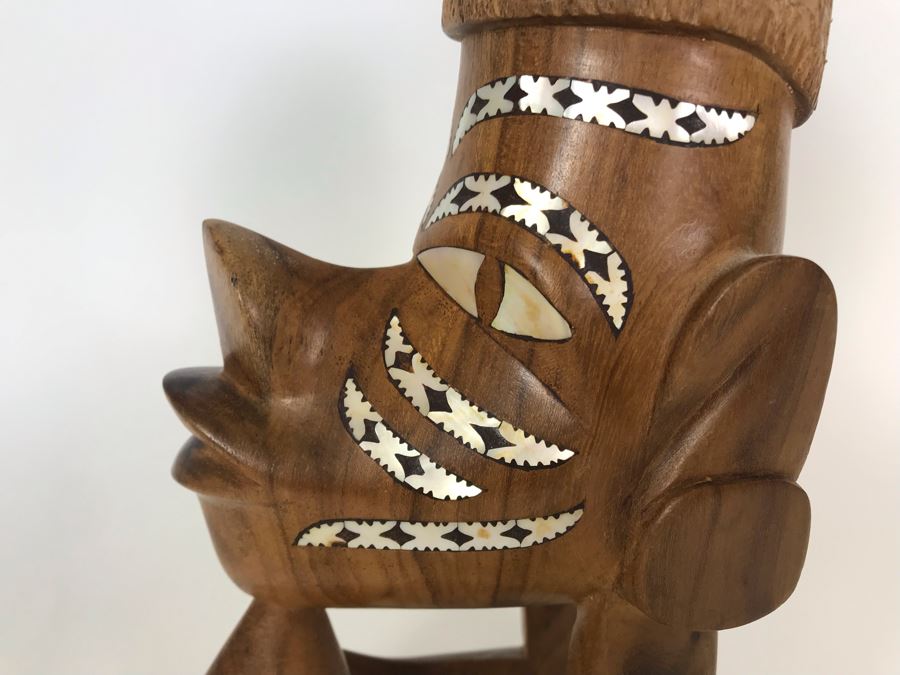 Wooden Carved Figure-Head Sculpture With Mother Of Pearl Inlay Tribal Figure From Solomon Islands 3.5W X 5.5D X 10H [Photo 7]
