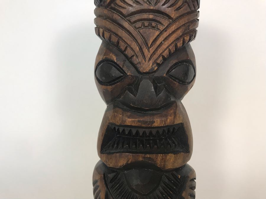 Hawaiian Hand Carved Tiki Sculputer (Eyes Up) Prosperity, Love & Peace By Kalolo Tangatailoa 4.5W X 2D X 12H [Photo 3]