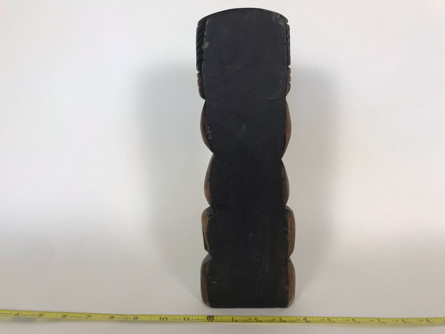 Hawaiian Hand Carved Tiki Sculputer (Eyes Up) Prosperity, Love & Peace By Kalolo Tangatailoa 4.5W X 2D X 12H [Photo 7]