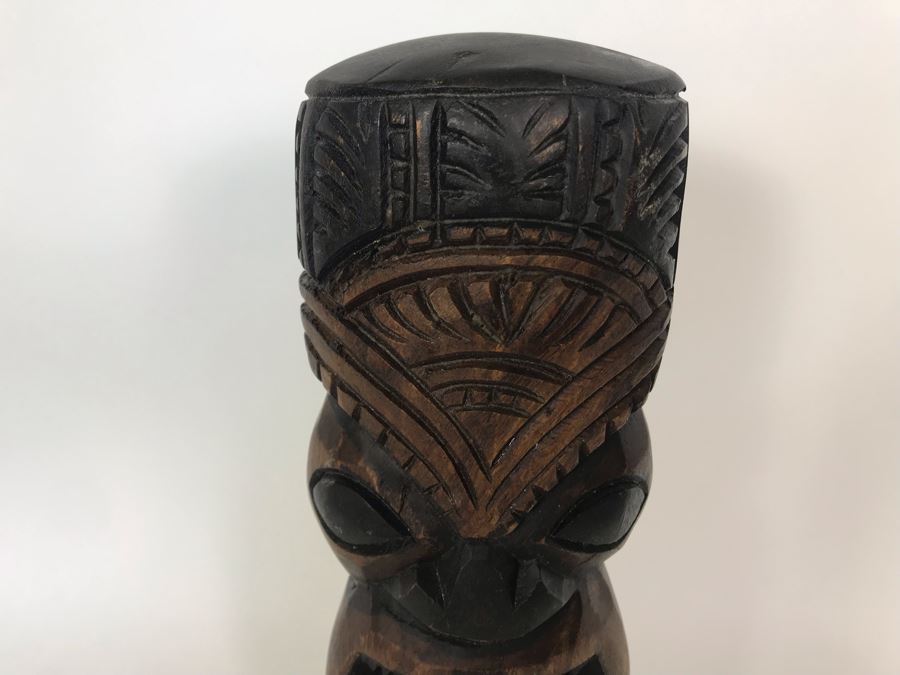 Hawaiian Hand Carved Tiki Sculputer (Eyes Up) Prosperity, Love & Peace By Kalolo Tangatailoa 4.5W X 2D X 12H [Photo 4]