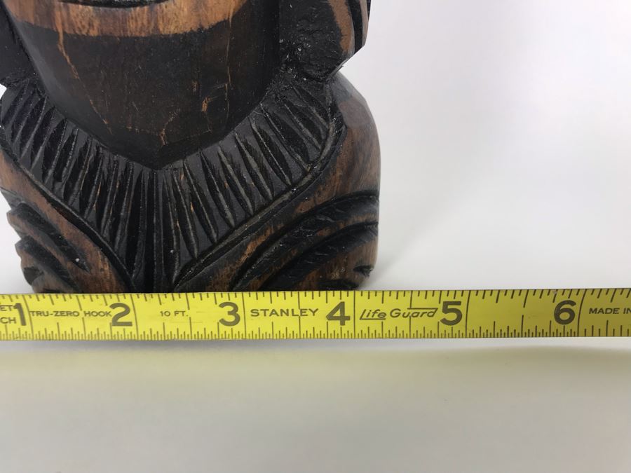 Hawaiian Hand Carved Tiki Sculputer (Eyes Up) Prosperity, Love & Peace By Kalolo Tangatailoa 4.5W X 2D X 12H [Photo 9]