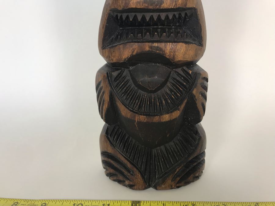 Hawaiian Hand Carved Tiki Sculputer (Eyes Up) Prosperity, Love & Peace By Kalolo Tangatailoa 4.5W X 2D X 12H [Photo 5]
