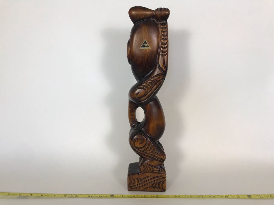 Hand Carved Wooden New Zealand Teko Teko Sculpture With Paua Shell Eyes By Te Karuhiruhi [Photo 7]