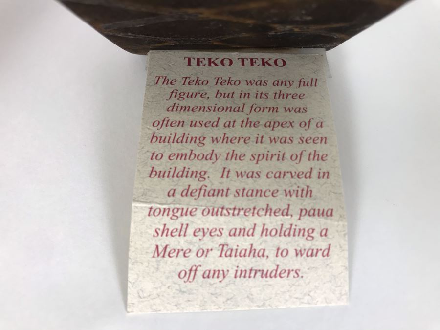 Hand Carved Wooden New Zealand Teko Teko Sculpture With Paua Shell Eyes By Te Karuhiruhi [Photo 11]