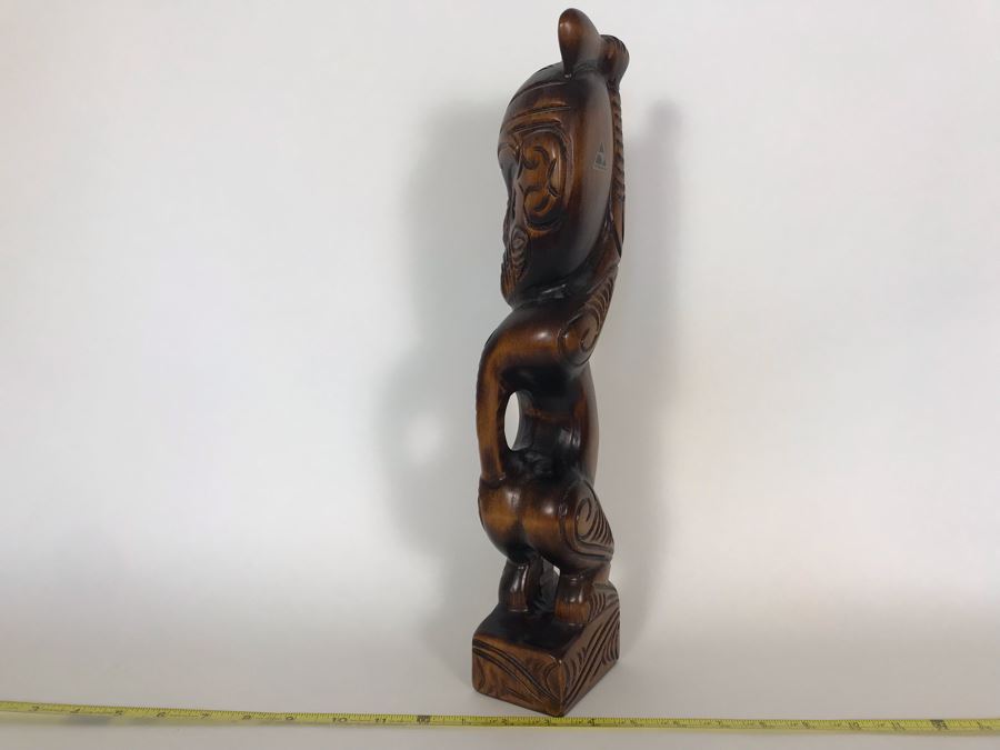 Hand Carved Wooden New Zealand Teko Teko Sculpture With Paua Shell Eyes By Te Karuhiruhi [Photo 9]