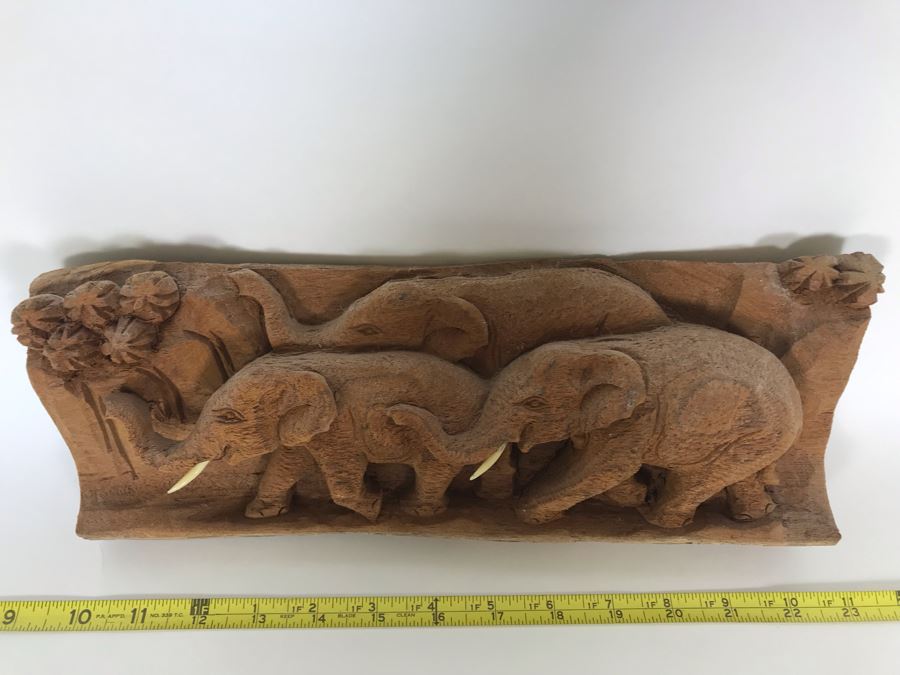 Relief Carved Elephant Herd Sculpture 12.5W X 3D X 5H [Photo 5]