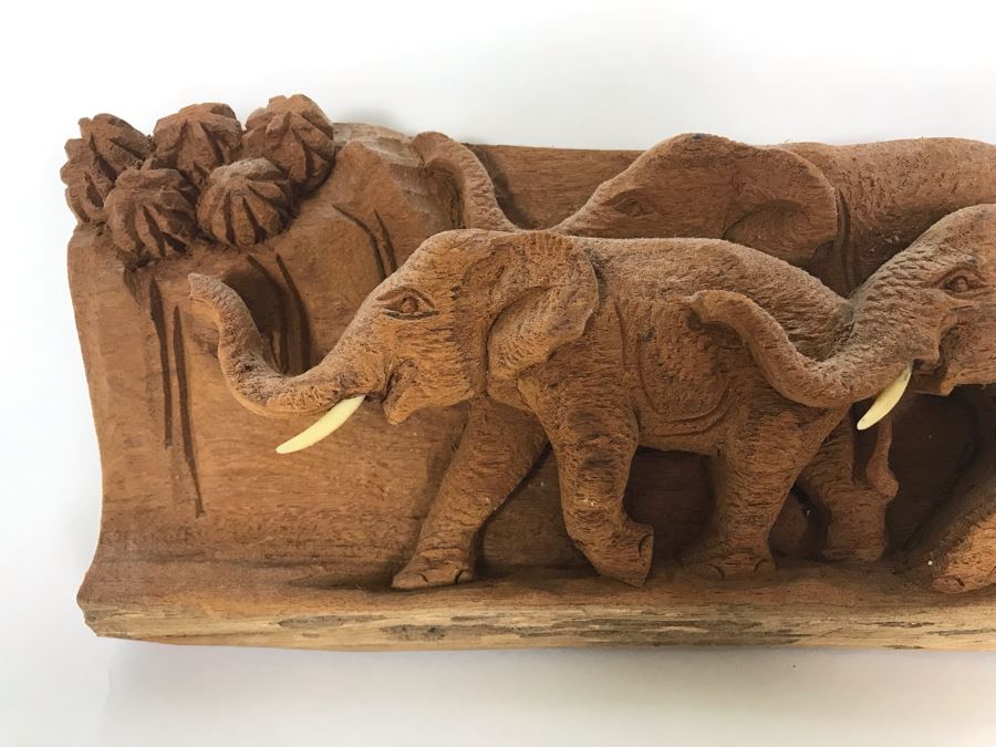 Relief Carved Elephant Herd Sculpture 12.5W X 3D X 5H [Photo 3]