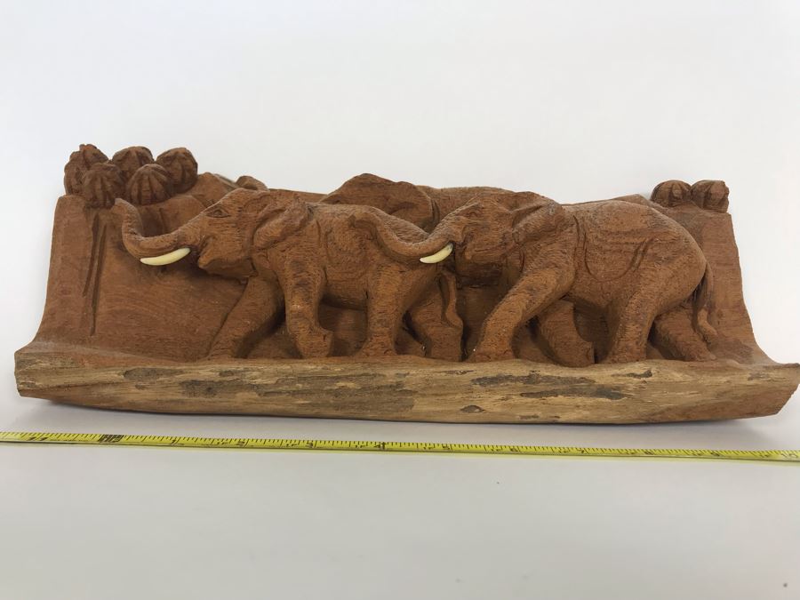 Relief Carved Elephant Herd Sculpture 12.5W X 3D X 5H [Photo 8]
