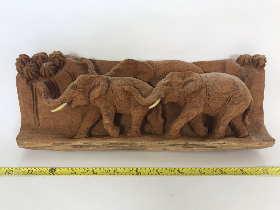 Relief Carved Elephant Herd Sculpture 12.5W X 3D X 5H [Photo 2]