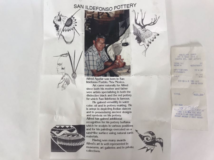 Signed Native American San Ildefonso Black-On-Black Pottery By Alfred Aguilar 4.5W X 4H [Photo 8]