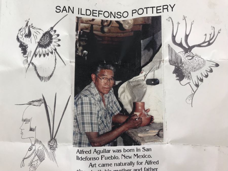 Signed Native American San Ildefonso Black-On-Black Pottery By Alfred Aguilar 4.5W X 4H [Photo 9]