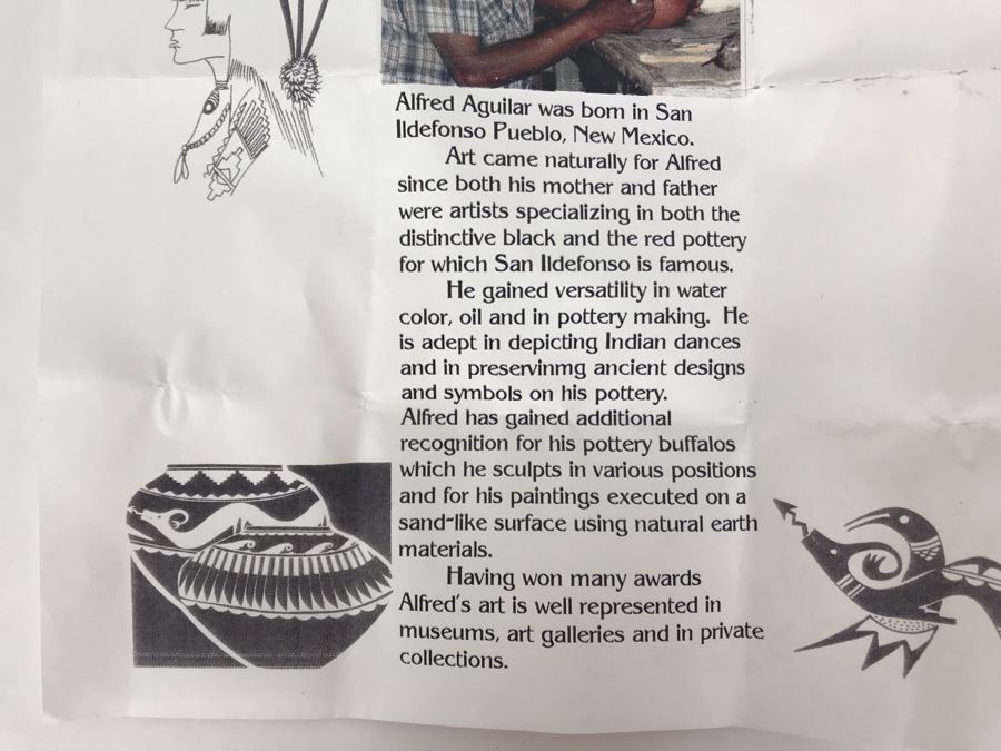 Signed Native American San Ildefonso Black-On-Black Pottery By Alfred Aguilar 4.5W X 4H [Photo 10]