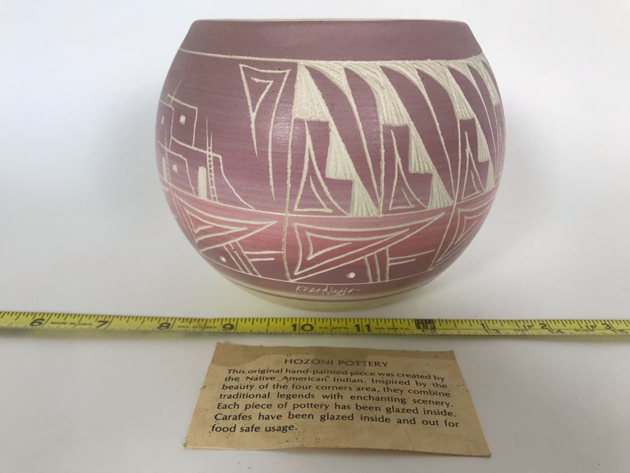 Signed Native American Hozoni Pottery Hand Painted 6W X 5H