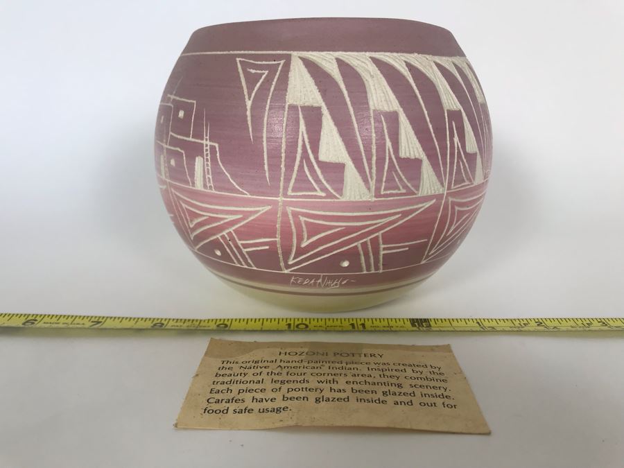 Signed Native American Hozoni Pottery Hand Painted 6W X 5H [Photo 2]
