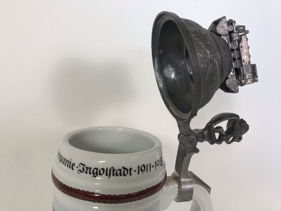 Vintage German Beer Stein With Train On Lid 9.5H [Photo 8]