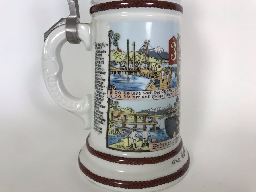 Vintage German Beer Stein With Train On Lid 9.5H [Photo 3]