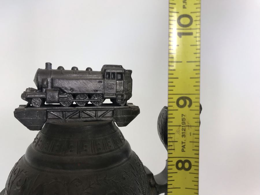 Vintage German Beer Stein With Train On Lid 9.5H [Photo 10]