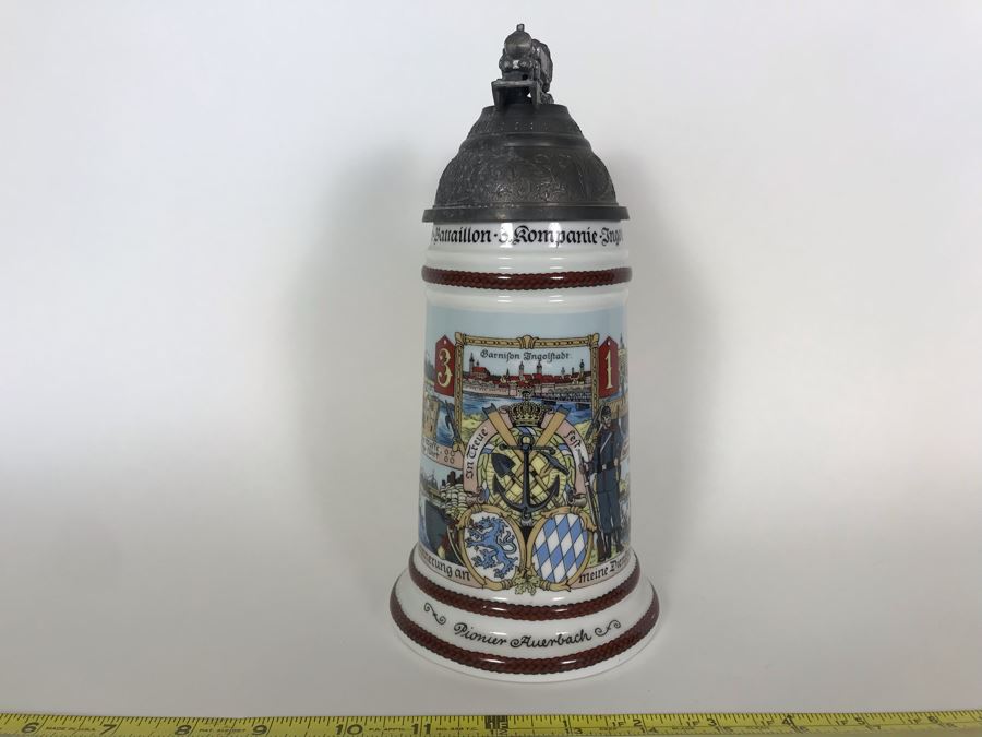 Vintage German Beer Stein With Train On Lid 9.5H [Photo 4]