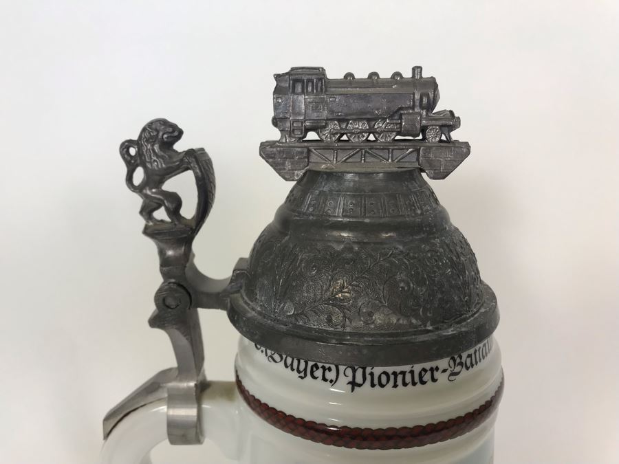Vintage German Beer Stein With Train On Lid 9.5H [Photo 2]