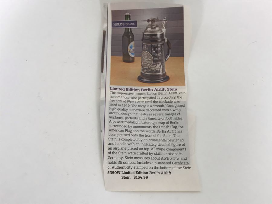 Limited Edition German Platinum Berlin Airlift Beer Stein 9.5H Retailed For $154 [Photo 11]