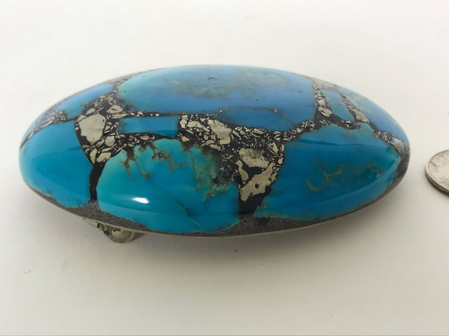 Large Signed Turquoise / Sterling Silver Belt Buckle Signed K (Believed To By Kay Johnson Navajo) 170g 3.5 X 2.5 [Photo 7]