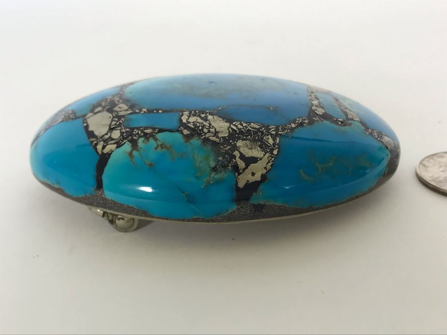 Large Signed Turquoise / Sterling Silver Belt Buckle Signed K (Believed To By Kay Johnson Navajo) 170g 3.5 X 2.5 [Photo 8]