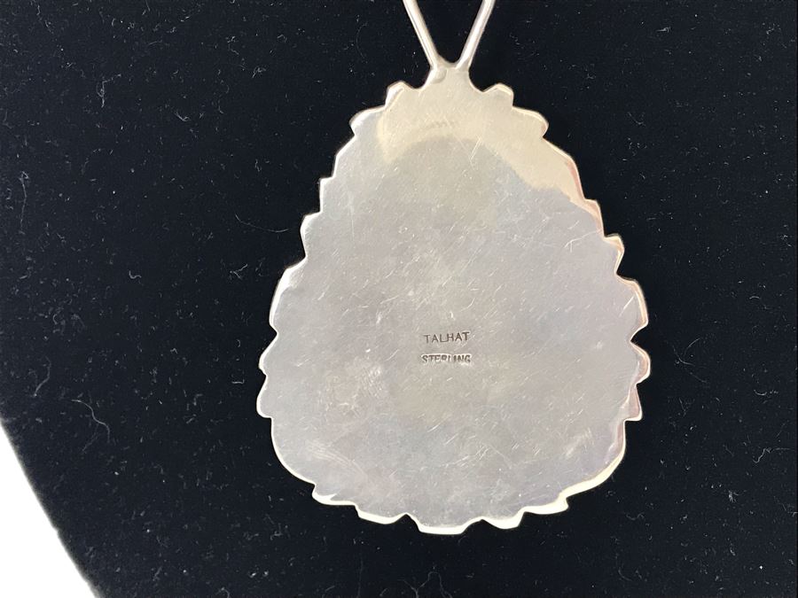 Vintage Native American Navajo Turquoise Pendant With Sterling Chain Necklace 64.8g [Photo 8]