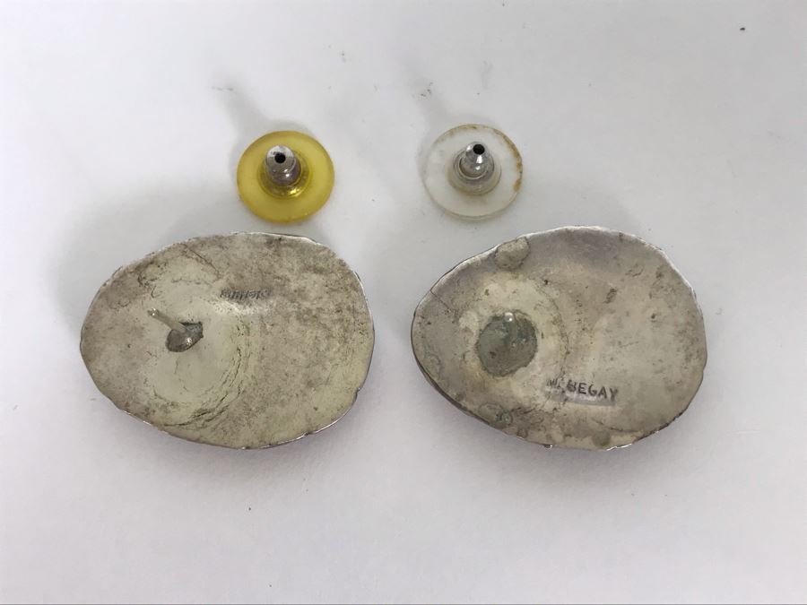 Pair Of Signed M. Begay Native American Navajo Sterling Silver / Turquoise Earrings 13.5g [Photo 7]