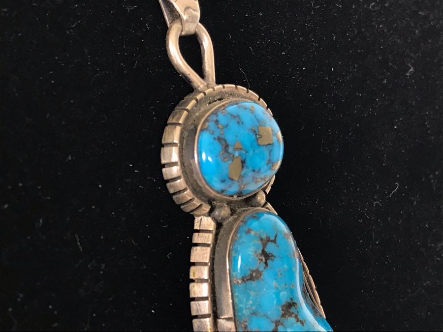 Tony Guerro Native American Navajo Sterling Turquoise Pendant With Sterling Silver Chain 30g [Photo 11]