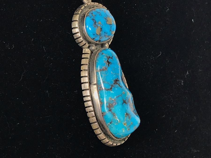 Tony Guerro Native American Navajo Sterling Turquoise Pendant With Sterling Silver Chain 30g [Photo 9]