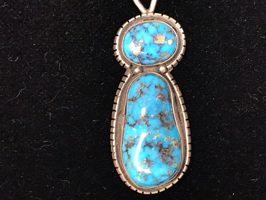 Tony Guerro Native American Navajo Sterling Turquoise Pendant With Sterling Silver Chain 30g [Photo 7]