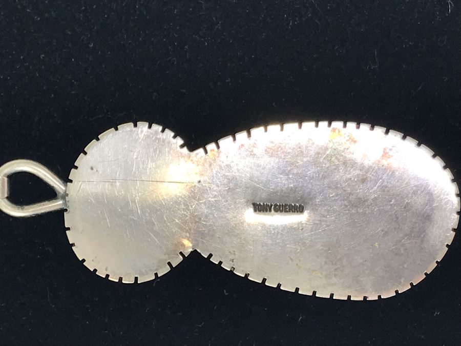 Tony Guerro Native American Navajo Sterling Turquoise Pendant With Sterling Silver Chain 30g [Photo 14]