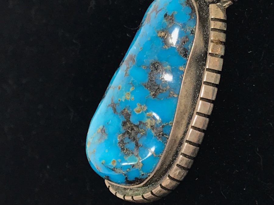 Tony Guerro Native American Navajo Sterling Turquoise Pendant With Sterling Silver Chain 30g [Photo 13]