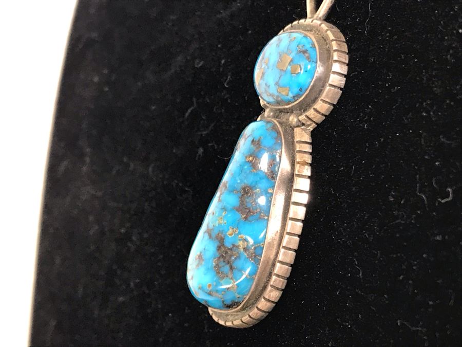 Tony Guerro Native American Navajo Sterling Turquoise Pendant With Sterling Silver Chain 30g [Photo 12]