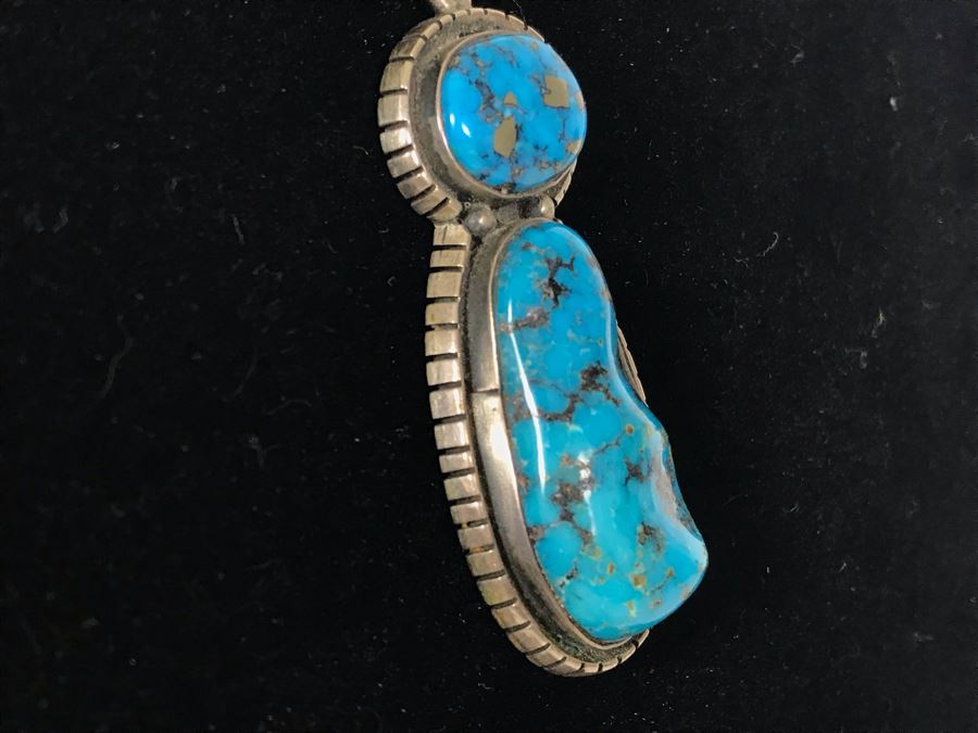 Tony Guerro Native American Navajo Sterling Turquoise Pendant With Sterling Silver Chain 30g [Photo 10]
