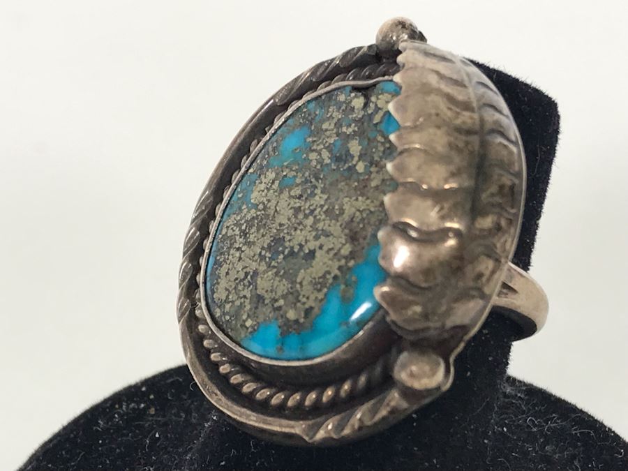 Sterling Silver / Turquoise Native American Ring 11.8g Size 7 [Photo 6]