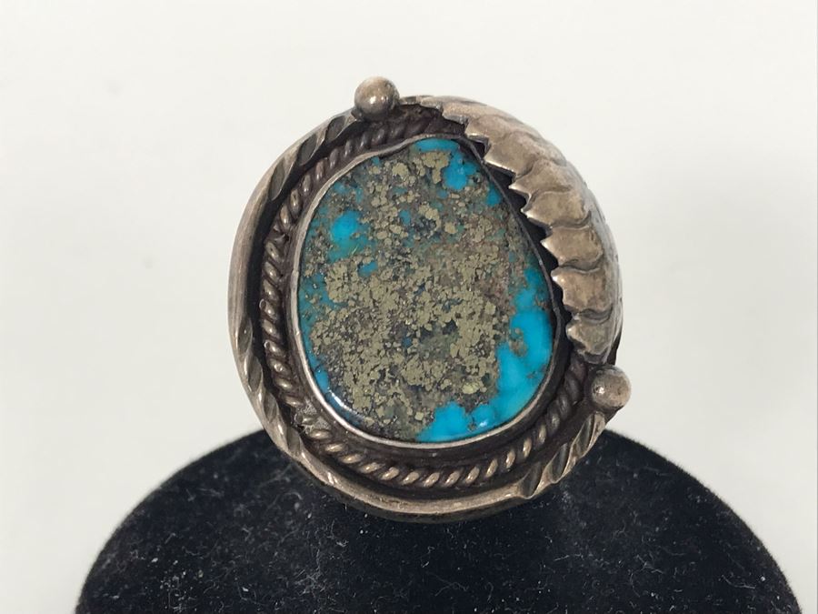 Sterling Silver / Turquoise Native American Ring 11.8g Size 7 [Photo 1]