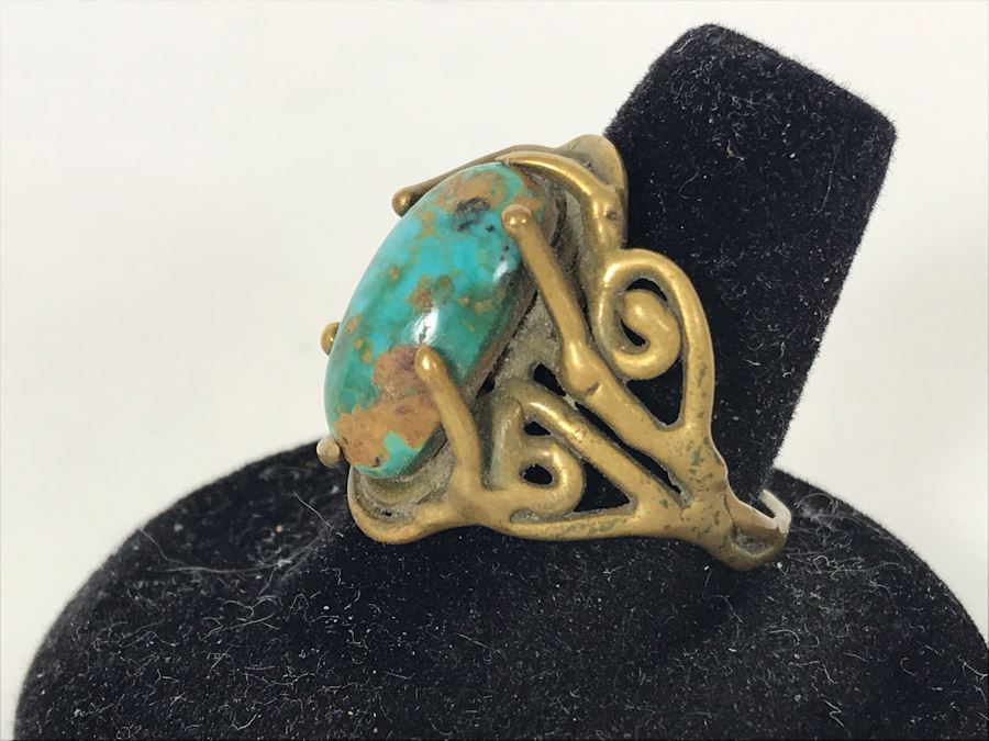 Old Turquoise Brass Ring Size 9.5 (Needs Cleaning [Photo 3]