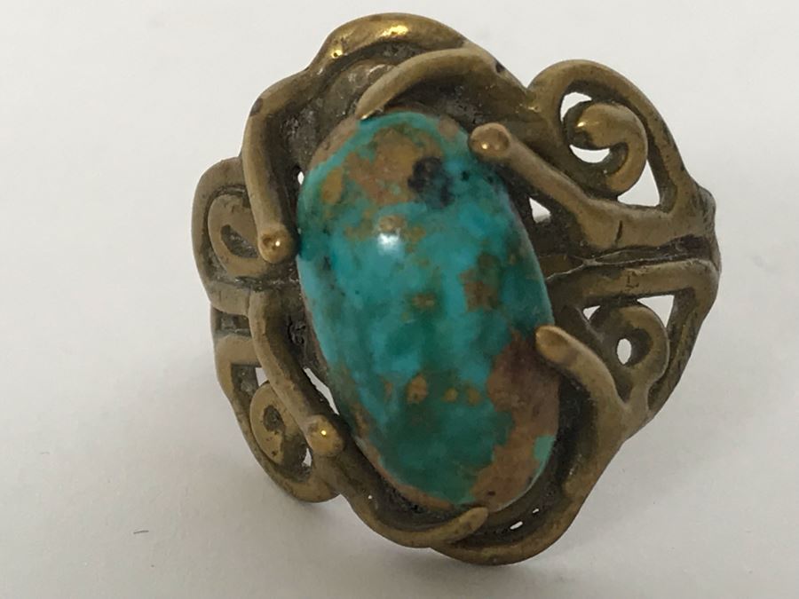 Old Turquoise Brass Ring Size 9.5 (Needs Cleaning [Photo 8]