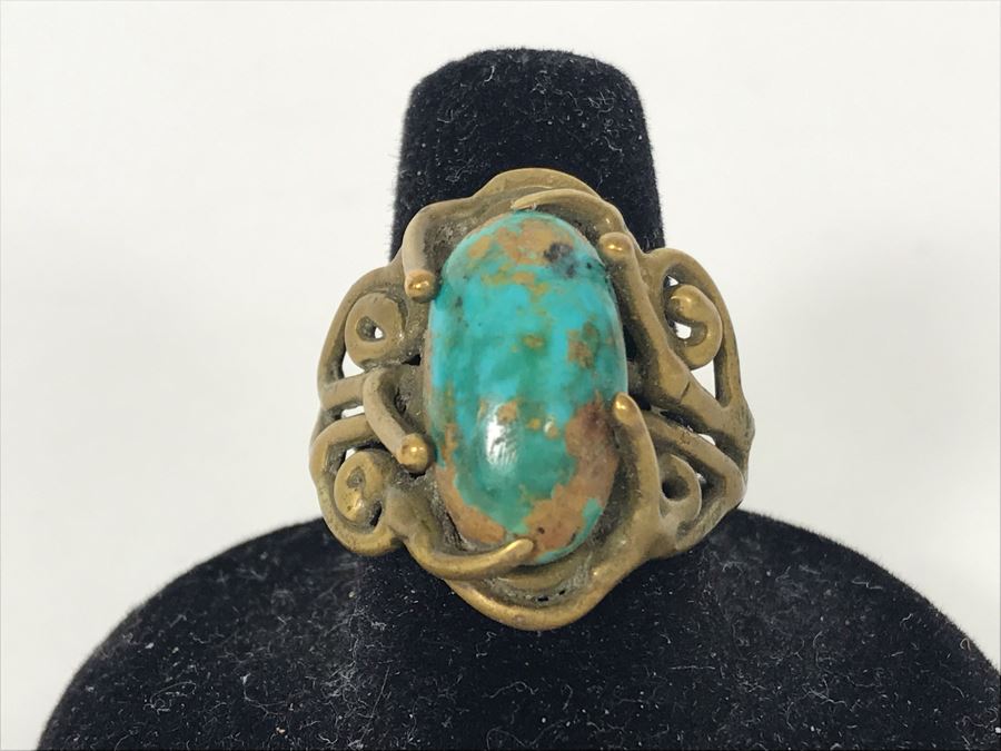 Old Turquoise Brass Ring Size 9.5 (Needs Cleaning