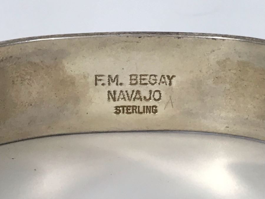 Signed F.M. Begay Navajo Native American Sterling Silver Turquoise Cuff Bracelet 27g [Photo 6]
