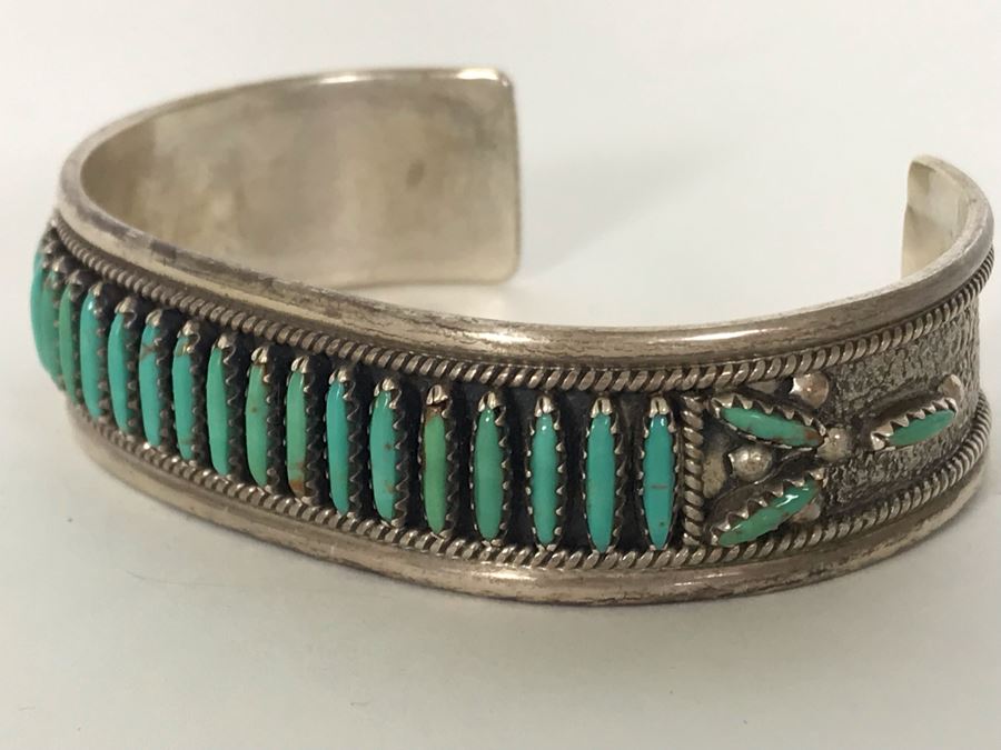 Signed F.M. Begay Navajo Native American Sterling Silver Turquoise Cuff Bracelet 27g [Photo 3]